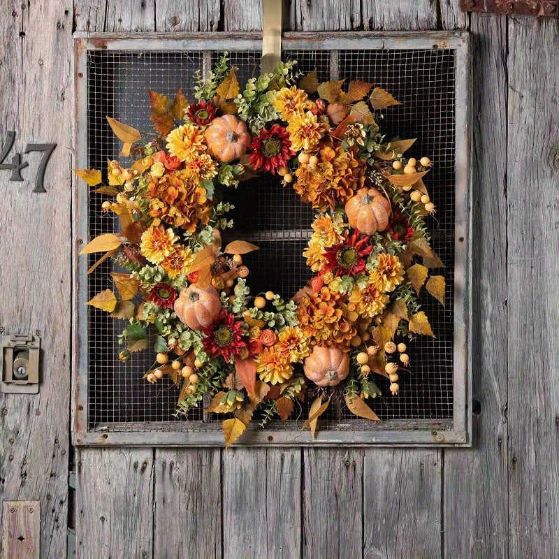 17.7in Artificial Fall Wreath, Autumn Maples Leaf Pumpkin Pine Cone Berry Wreath for Front Door, Fall Decorations Thanksgiving Halloween Decor 17.7in Artificial Fall Wreath, Autumn Maples Leaf Pumpkin Pine Cone Berry Wreath for Front Door, Fall Decorations Thanksgiving Halloween Decor